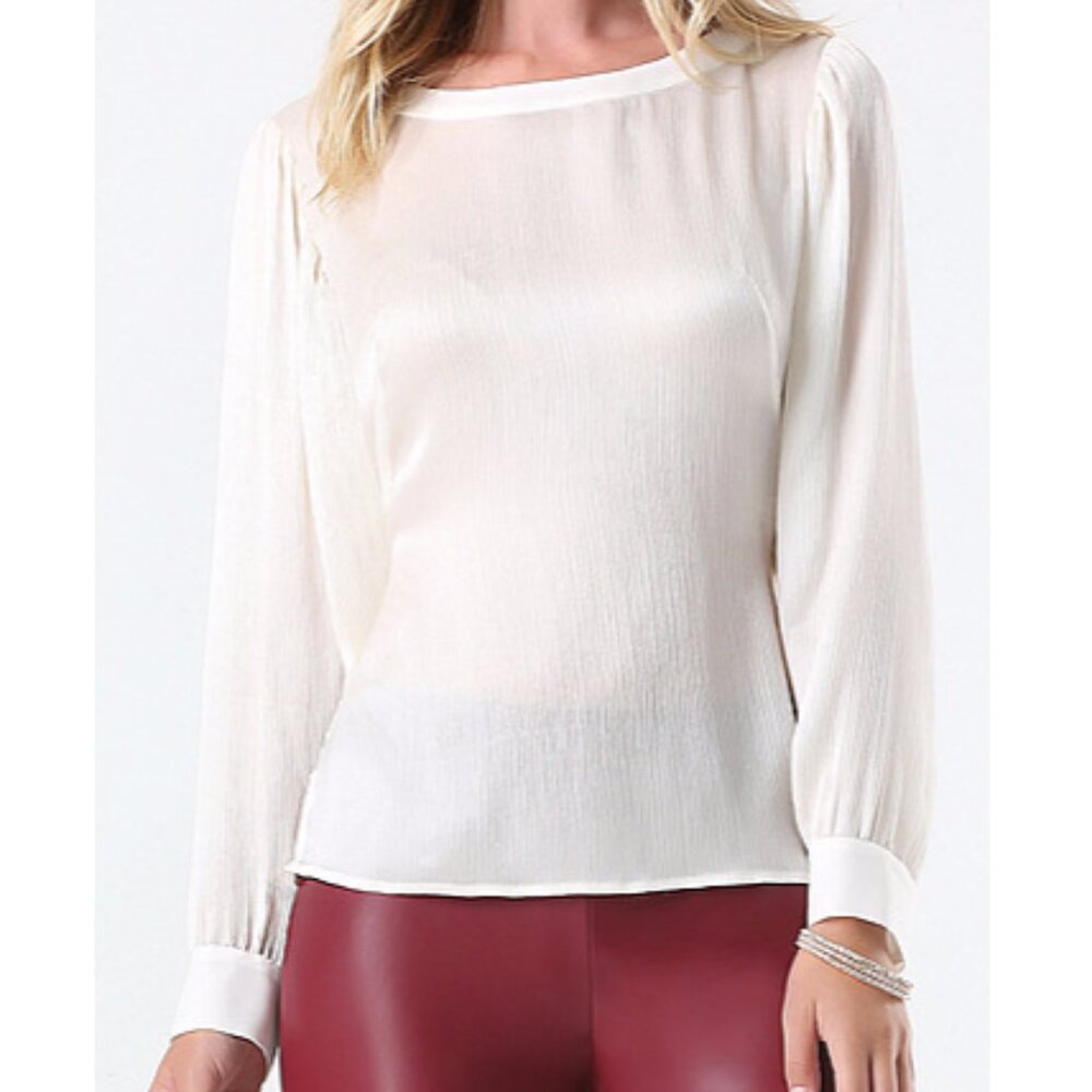 Bebe crinkled silk chiffon blouse in cream